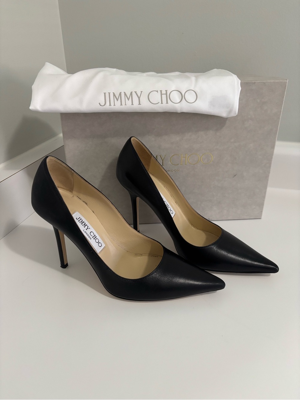 Jimmy Choo Black Leather Pointed Stiletto Pumps